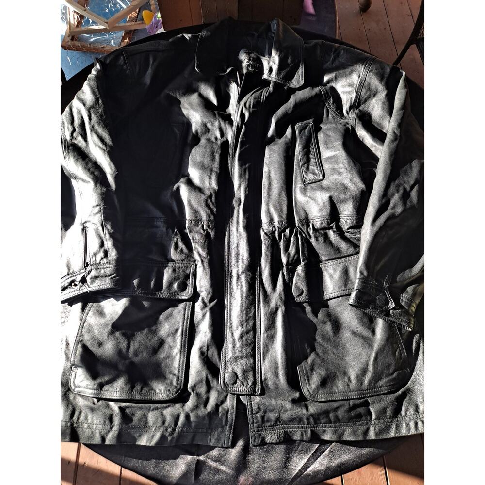 Comint mens black leather jacket winter coat size XL